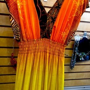 Orange black and red dress